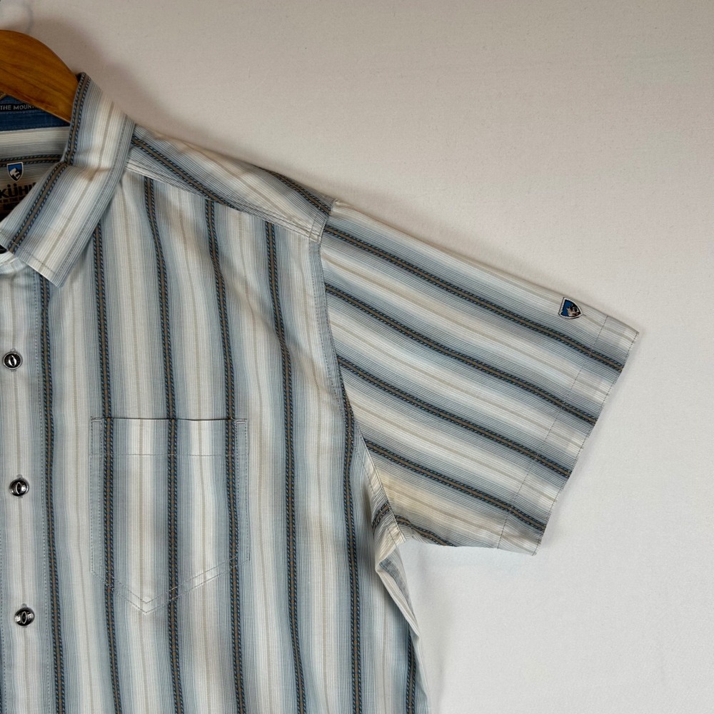 Kuhl Mens Striped Short Sleeve Button Down Shirt White 7566 Medium Hiking - Picture 10 of 14